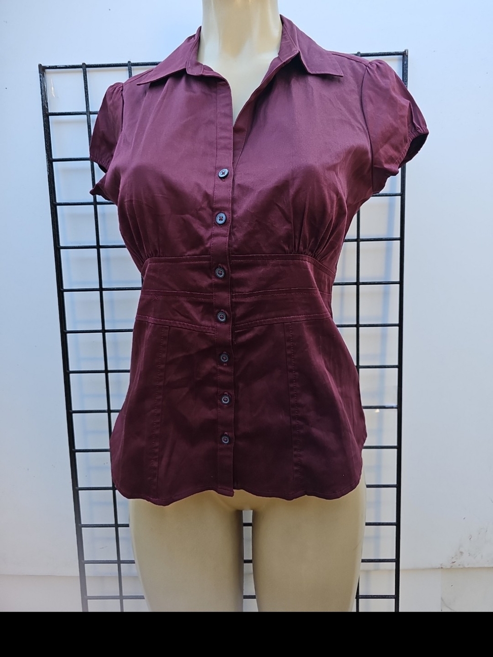 Banana Republic Burgundy Button-Down Cap Sleeve Blouse